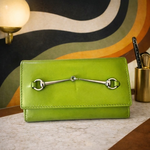 GUCCI Rare Horse Bit Patent Leather Keychain & Card Holder Margarita Color! - Picture 2 of 16